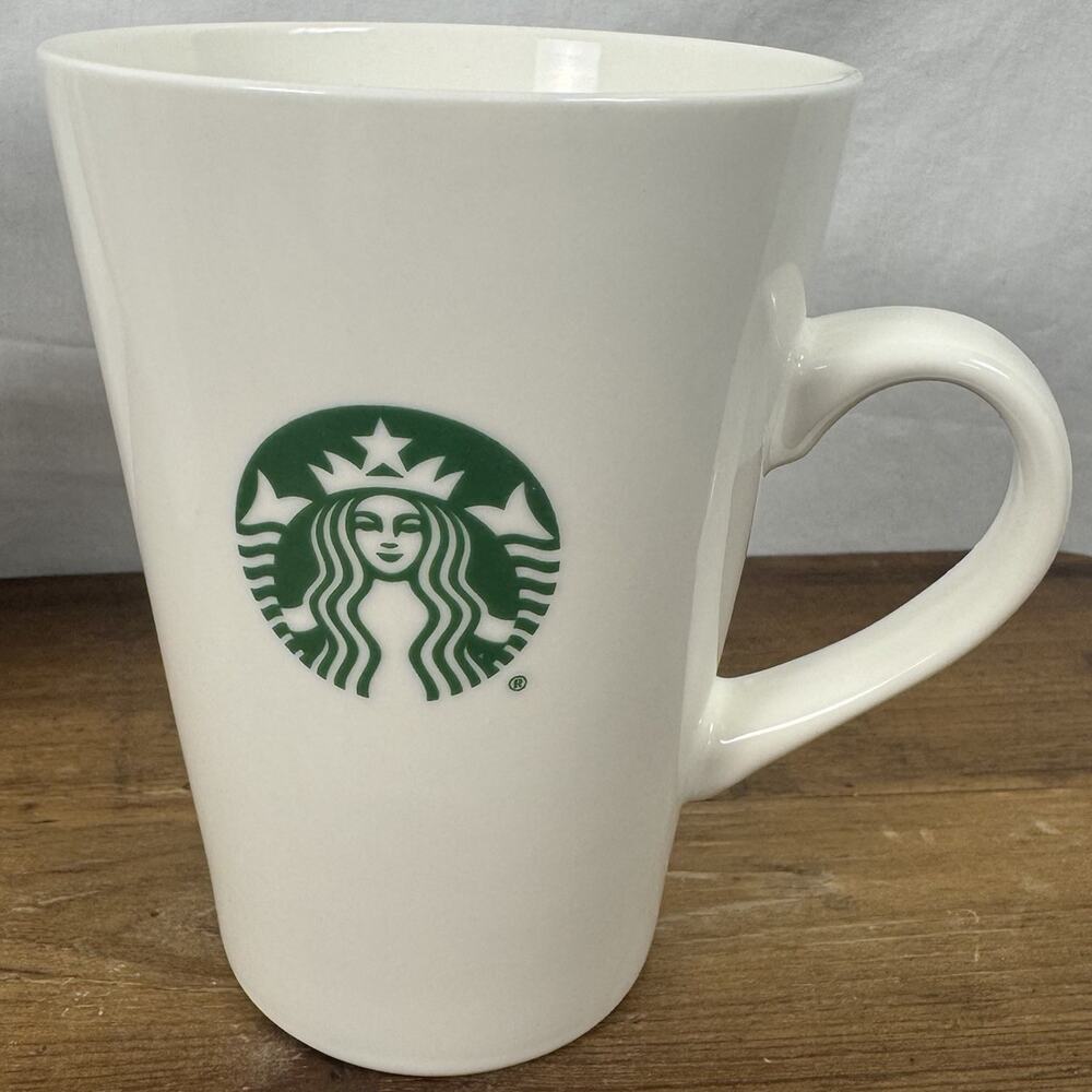 Starbucks 16oz White Ceramic Mug with Green Siren Mermaid Logo, 2015 Collectible